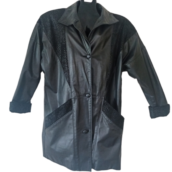 80s genuine leather jacket size medium Gino and Giorgio oversize pockets - Picture 2 of 11